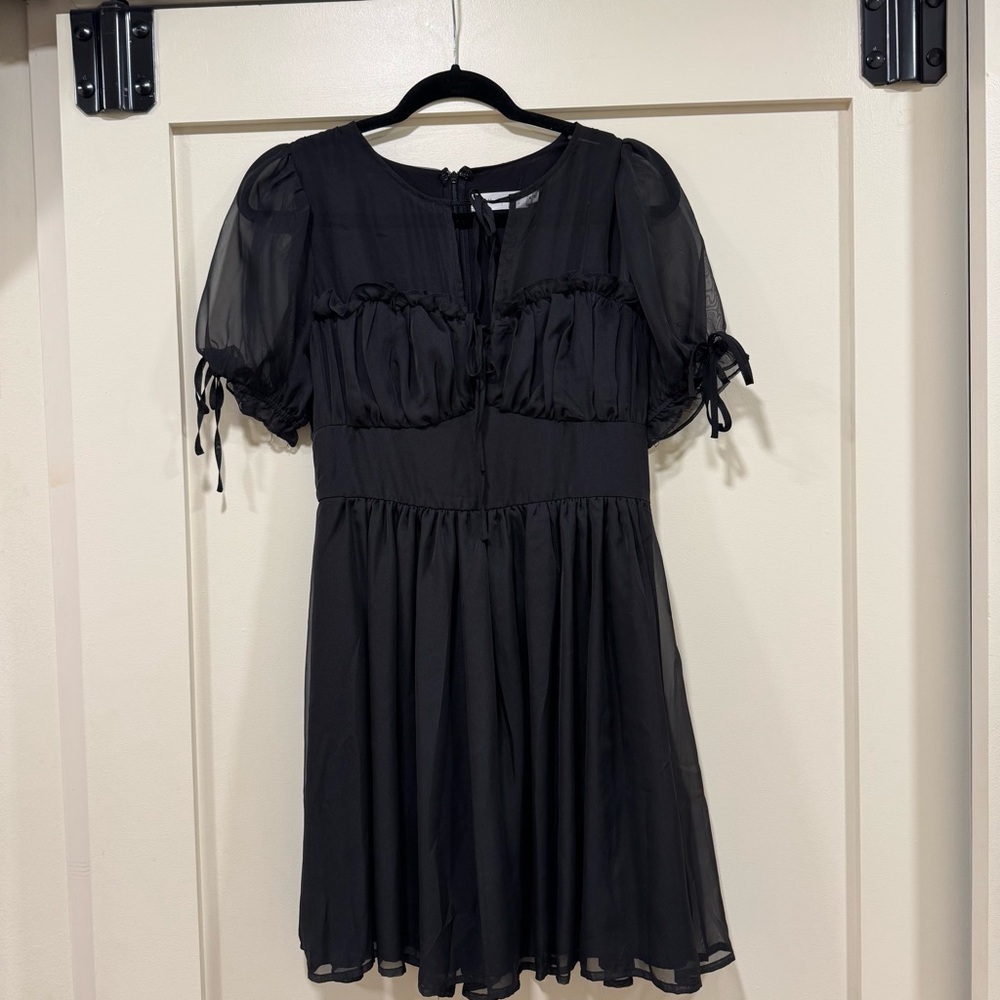 All in Favor Black Dress with Puff Sleeves